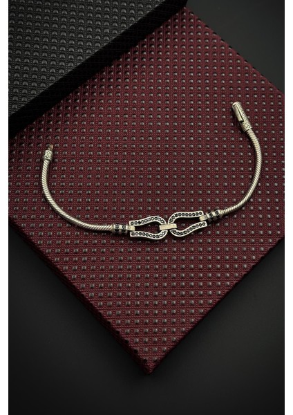 925 Ayar Gümüş Italyan Model Siyah Zirkon Taşlı Erkek Bileklik FRJ12614-3614-S