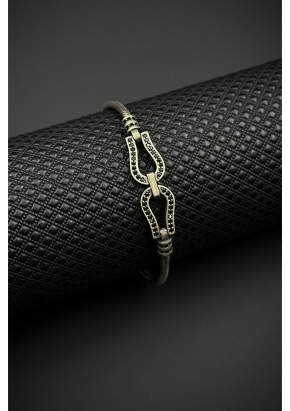 925 Ayar Gümüş Italyan Model Siyah Zirkon Taşlı Erkek Bileklik FRJ12614-3614-S modelleri