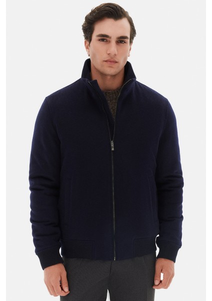 Ds Damat Regular Fit Lacivert Düz Yakası Çıkartılabilir Kürklü Mont