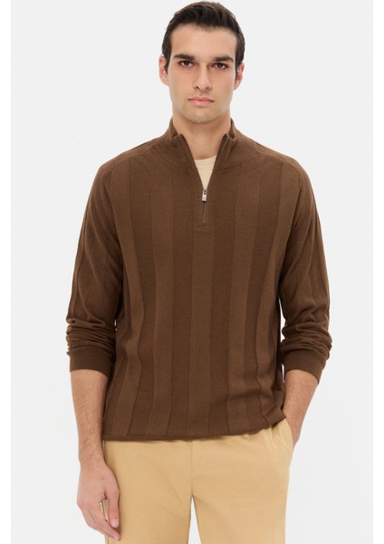 Ds Damat Regular Fit Geyik Düz Örgü Kazak