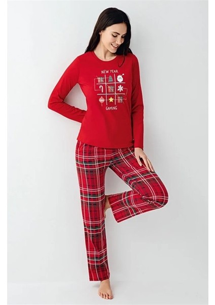 %100 Pamuk Ekose Yılbaşı Konsept Bayan Pijama Takım modelleri