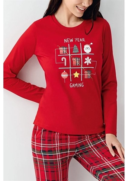 %100 Pamuk Ekose Yılbaşı Konsept Bayan Pijama Takım fırsatları