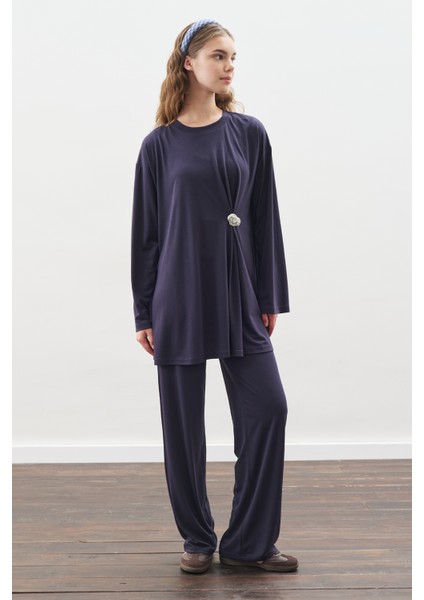 Düğüm Tasarımlı Pantolonlu Takım Lacivert