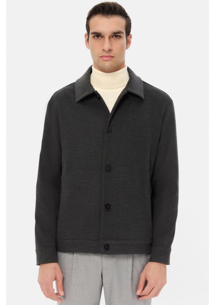 Relaxed Fit Gri Melanj Örme Gömlek Ceket