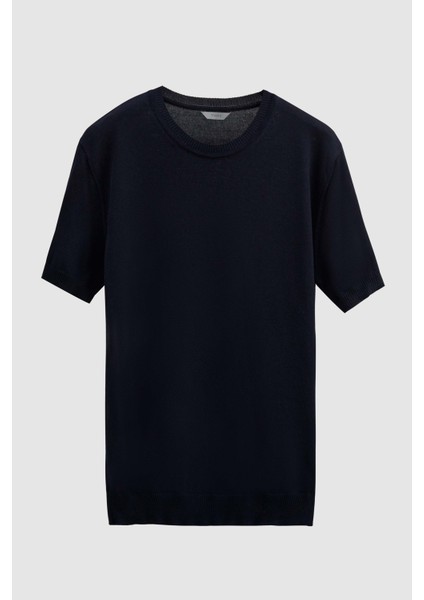 Slim Fit Lacivert Düz Örgü T-Shirt indirimleri