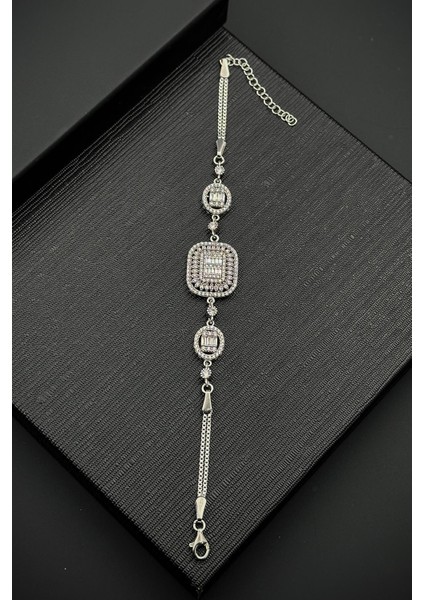 925 Ayar Gümüş Beyaz Zirkon Taşlı Gümüş Renk Kadın Bileklik FRJ12545-3545-A