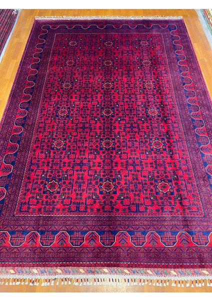 El Dokuma Afgan Halı Yıldız Desenli Bordo Renk 6 Metre Kare fırsatları