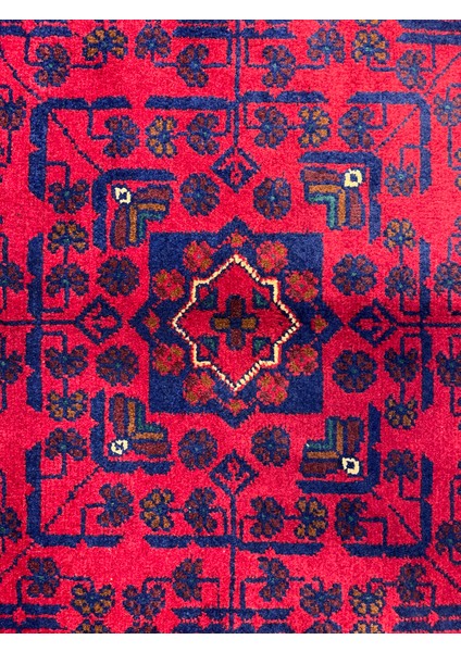 El Dokuma Afgan Halı Yıldız Desenli Bordo Renk 6 Metre Kare