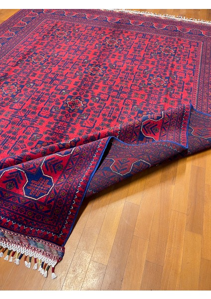 El Dokuma Afgan Halı Yıldız Desenli Bordo Renk 6 Metre Kare