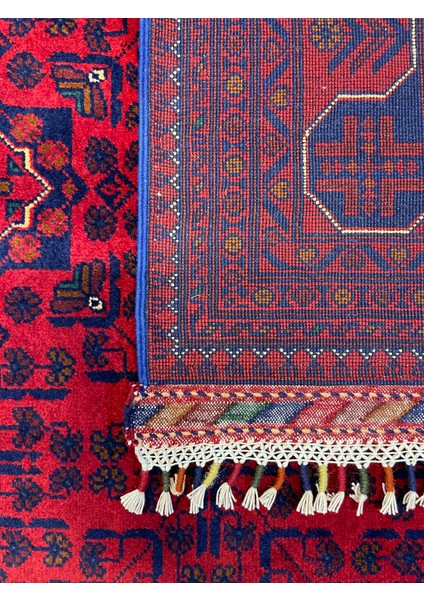 El Dokuma Afgan Halı Yıldız Desenli Bordo Renk 6 Metre Kare