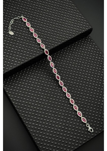 925 Ayar Gümüş Pembe Zirkon Taşlı Gümüş Renkli Kadın Bileklik FRJ12628-3628-P