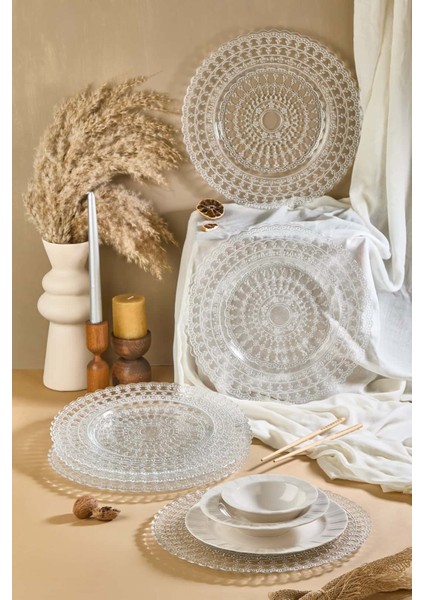 Pizzo 6'lı Şeffaf Cam Supla Tabak Seti 32 cm