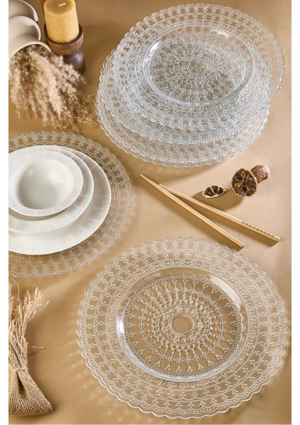 Pizzo 6'lı Şeffaf Cam Supla Tabak Seti 32 cm fiyatları