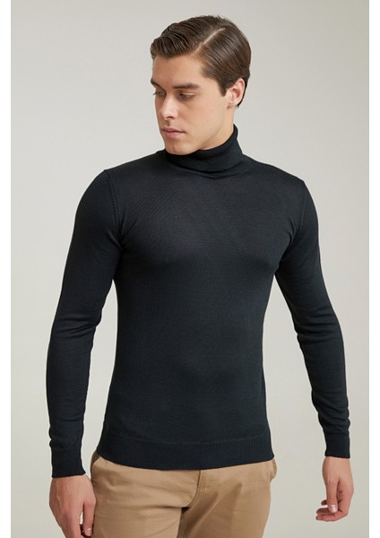 Ds Damat Regular Fit Siyah Düz Örgü Kazak