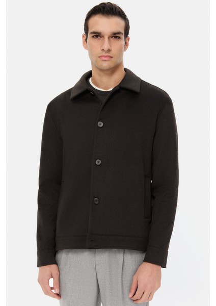 Relaxed Fit Kahverengi Örme Gömlek Ceket