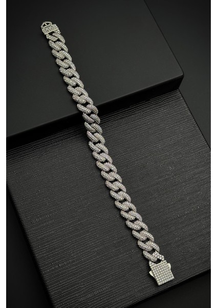 925 Ayar Gümüş Zirkon Taşlı Gümüş Renk Tennis Erkek Bileklik FRJ12452-3452-A