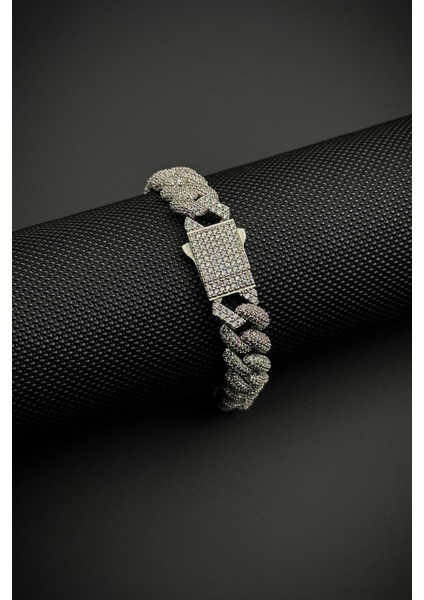 925 Ayar Gümüş Zirkon Taşlı Gümüş Renk Tennis Erkek Bileklik FRJ12452-3452-A fiyatları