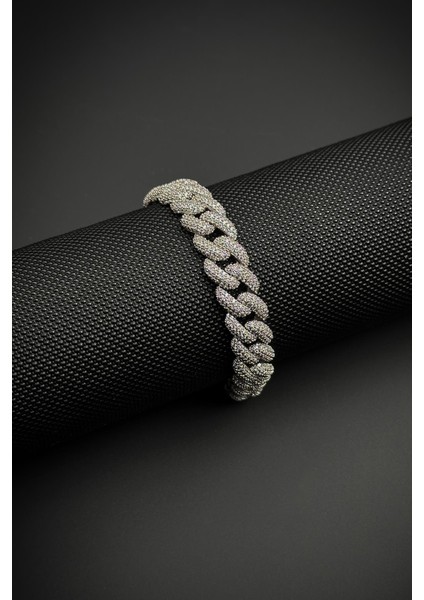 925 Ayar Gümüş Zirkon Taşlı Gümüş Renk Tennis Erkek Bileklik FRJ12452-3452-A modelleri