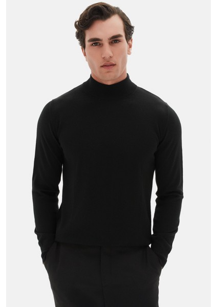 Ds Damat Regular Fit Siyah Düz Örgü Kazak