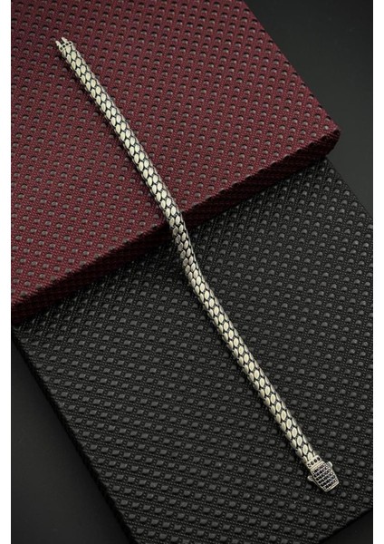 925 Ayar Gümüş Italyan Model Siyah Zirkon Taşlı Gümüş Renk Erkek Bileklik FRJ12689-3689-A fiyatları