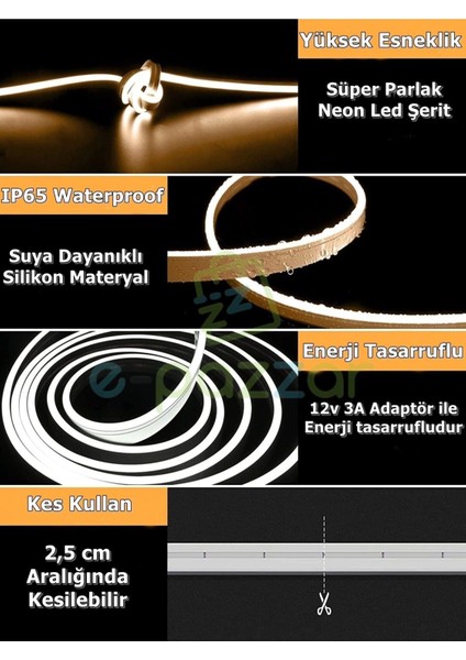 5m 16 Renk 4 Fonksiyonlu Esnek Şerit Neon LED fırsatları