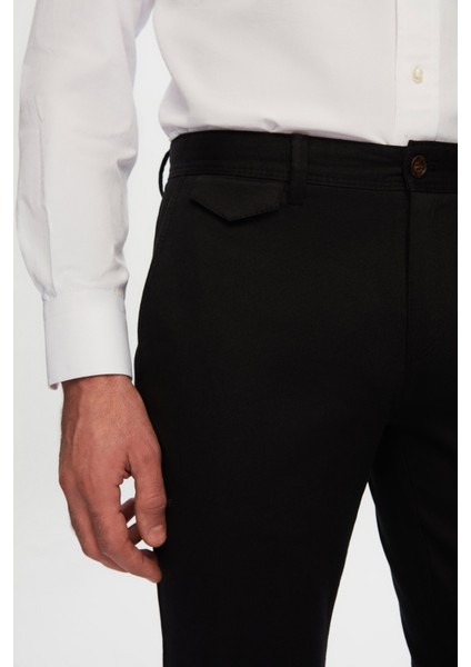 Slim Fit Siyah Armürlü Chino Pantolon modelleri