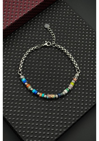 316L Çelik ve Mix Doğal Taşlı Çok Renkli Erkek Bileklik FRJ12692-3692-CK