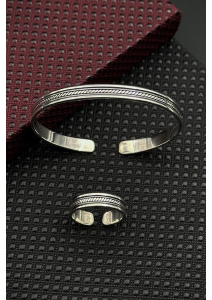 925 Ayar Gümüş Italyan Model Gümüş Renk Erkek Bileklik/yüzük Set FRJ12661-3661-A9