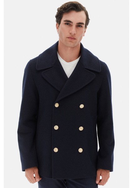 Ds Damat Slim Fit Lacivert Diyogonal Palto