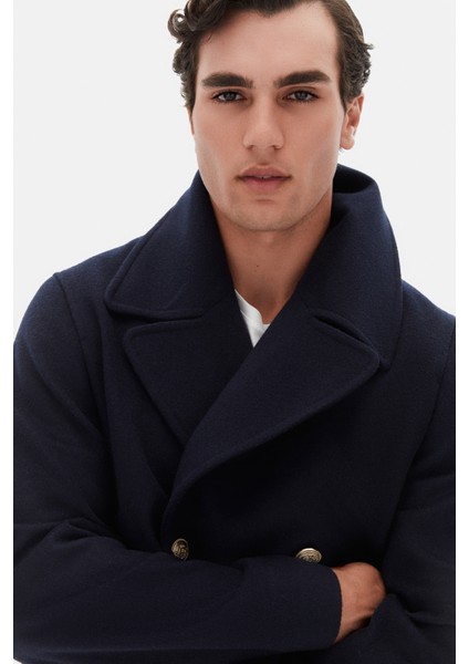 Ds Damat Slim Fit Lacivert Diyogonal Palto
