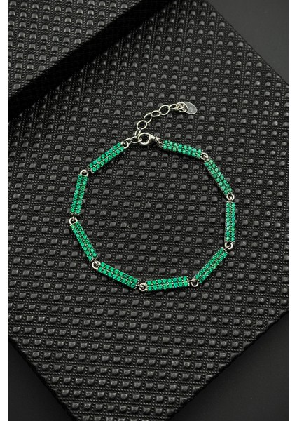 925 Ayar Gümüş Yeşil Zirkon Taşlı Erkek Bileklik FRJ12594-3594-Y