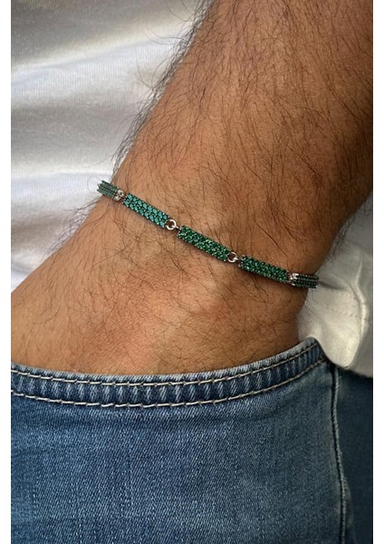 925 Ayar Gümüş Yeşil Zirkon Taşlı Erkek Bileklik FRJ12594-3594-Y fiyatları