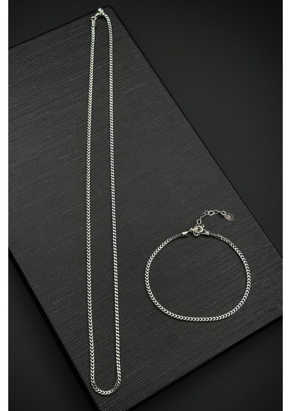 925 Ayar Gümüş Italyan Model Gümüş Renk Erkek Bileklik/kolye Set FRJ12600-3600-A