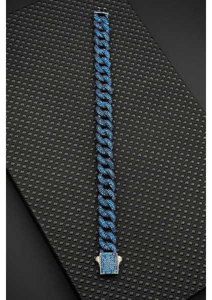 925 Ayar Gümüş Lacivert Zirkon Taşlı Füme Renk Erkek Bileklik FRJ12682-3682-L fiyatları