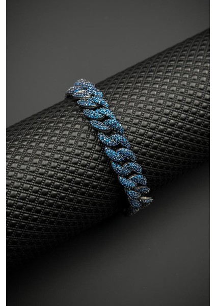 925 Ayar Gümüş Lacivert Zirkon Taşlı Füme Renk Erkek Bileklik FRJ12682-3682-L modelleri