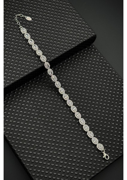 925 Ayar Gümüş Beyaz Zirkon Taşlı Gümüş Renkli Kadın Bileklik FRJ12626-3626-B