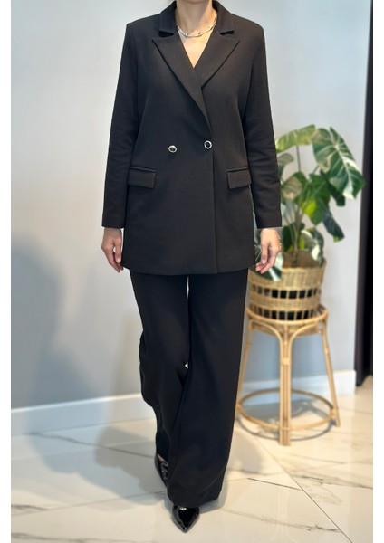 Örme Blazer Pantolon Takım 15227 Siyah