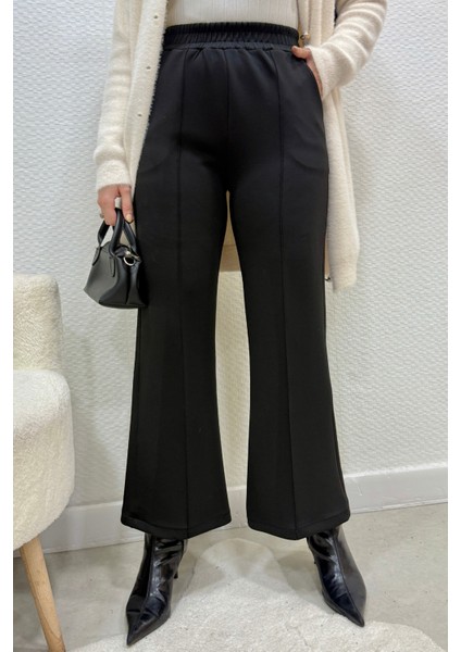 Scuba Kumaş Beli Lastikli Pare Tesettür Pantolon- Siyah fırsatları