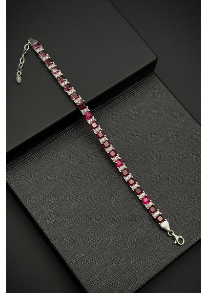 925 Ayar Gümüş Italyan Model Zirkon Taşlı Pembe Renk Erkek Bileklik FRJ12317-3317-P fırsatları