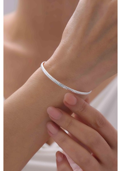 Sıralı Hasır Görünümlü Gümüş Unisex Bileklik fiyatları