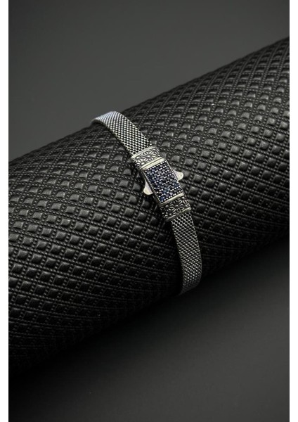 925 Ayar Gümüş Lacivert Zirkon Taşlı Italyan Model Gümüş Renk Erkek Bileklik FRJ12680-3680-A modelleri