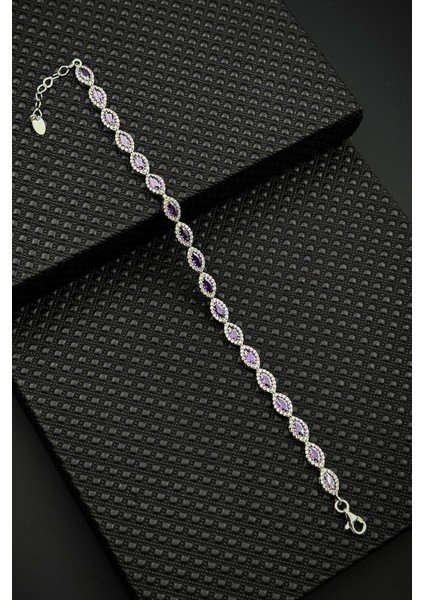 925 Ayar Gümüş Mor Zirkon Taşlı Gümüş Renkli Kadın Bileklik FRJ12628-3628-M