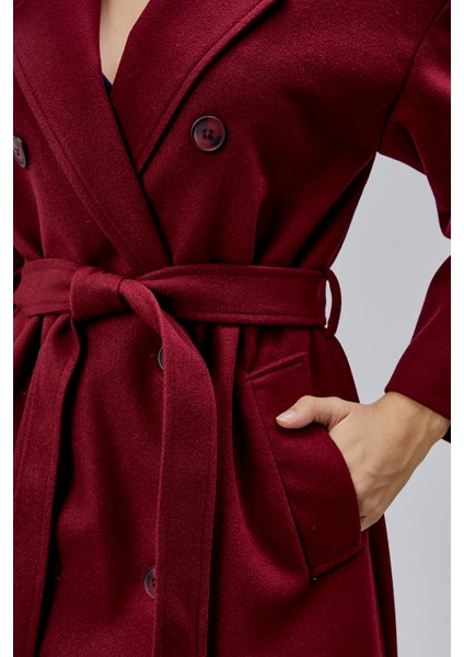 Bordo Kruvaze Kapama Belden Bağlamalı Geniş Kalıp Kaşe Kaban indirimleri