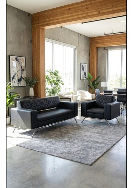 Prestij Siyah Deri Ofis Oturma Grubu 3+1+1