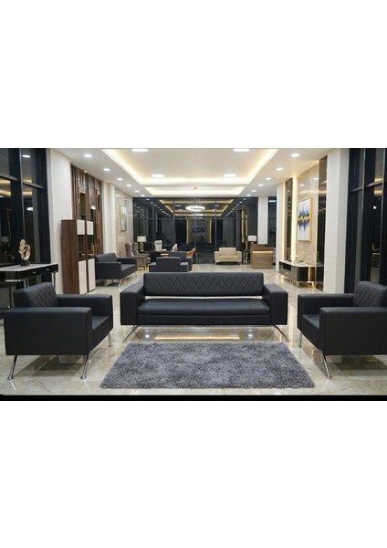 Prestij Siyah Deri Ofis Oturma Grubu 3+1+1 modelleri