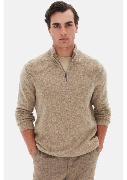Ds Damat Regular Fit Bej Yün Karışımlı Kazak