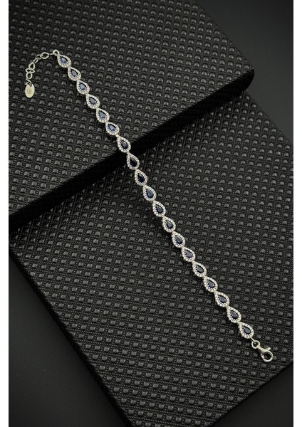 925 Ayar Gümüş Lacivert Zirkon Taşlı Gümüş Renkli Kadın Bileklik FRJ12627-3627-L