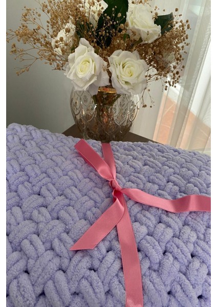 Mor Alize Yumuşacık Örgü Bebek Battaniyesi 100 x 100