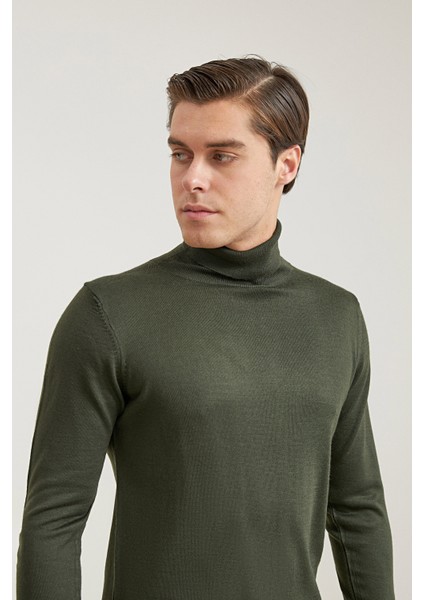 Ds Damat Regular Fit Haki Düz Örgü Kazak modelleri