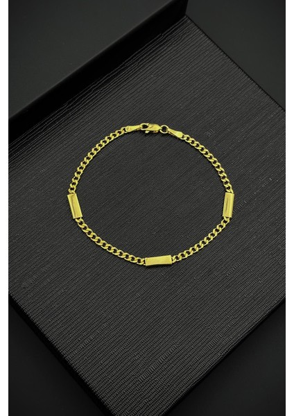 925 Ayar Gümüş Italyan Model Altın Renk Erkek Bileklik FRJ12455-3455-G